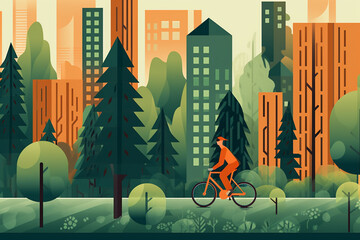 Man on a bicycle on modern city background Generative AI