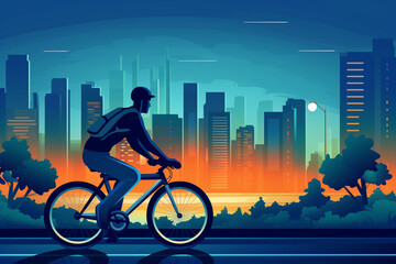 Fototapeta na wymiar Man on a bicycle on modern city background Generative AI