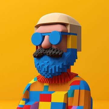 Generative AI, 3D plastic icon avatar cartoon character with beard or mustach, close up portrait