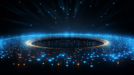 Abstract background. Motion swirl. Glowing circle. Bright spiral. Glow podium. Empty Scene. Space tunnel. Light ellipse. Glint galaxy. Oval stage. Led studio. Lens flare. Generative AI