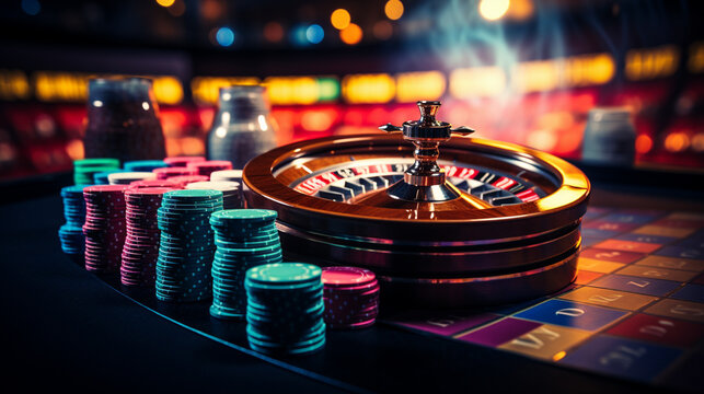 Casino theme. Golden roulette wheel closeup Generative AI
