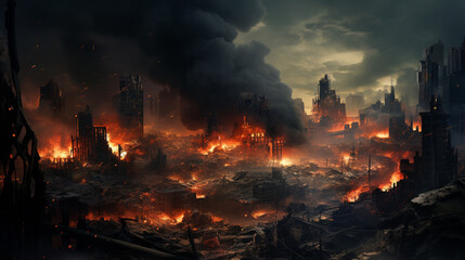 Destroyed City Digital Illustration Industrial Ruins Post Apocalyptic Abandoned Generative AI