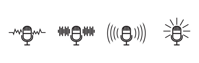 Set of Microphone icons vector editable stroke. Microphone line icons set. Stroke vector elements for trendy design. Simple pictograms for mobile concept and web apps. Vector line icons isolated 