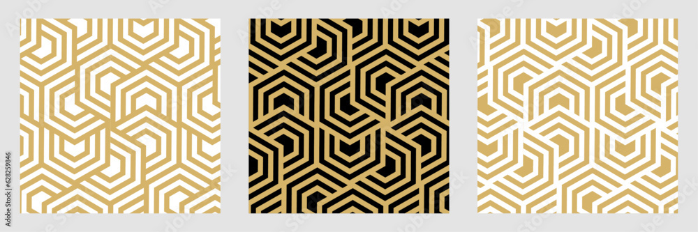 Fototapete Vector set of floral patterns. Background pattern seamless geometric line abstract gold luxury color. Christmas background collection.