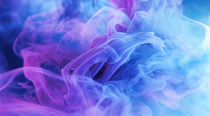 Fototapeta premium Color explosion fluorescent background paint in water vibrant smoke cloud texture glowing blue and purple 