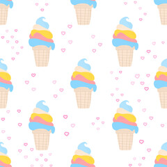 Ice cream seamless pattern. Vector background for design, textile, fabric, baby clothes