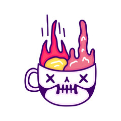 Meteor falling into skull mug, illustration for t-shirt, sticker, or apparel merchandise. With doodle, retro, and cartoon style.