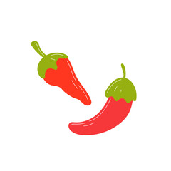 Mexican peppers for making hot sauces, vegetable elements. Two red hot peppers are isolated on a white background.