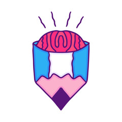 Pencil with brain inside, illustration for t-shirt, sticker, or apparel merchandise. Doodle, retro, and cartoon style.