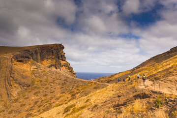Volcanic sea cliffs of the Sao Lourenco peninsula, eastern Madeira, Portugal, Atlantic Ocean