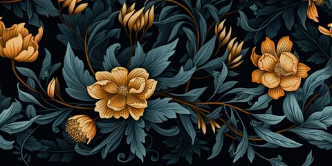 Möbelaufkleber AI Generated. AI Generative. Floral botanical flowers leaf pattern background texture. Soft vintage retro nature Graphic Art © Graphic Warrior