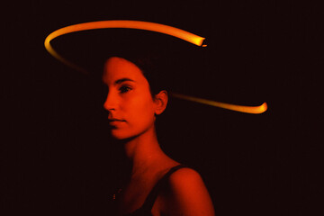 girl with a light painted halo