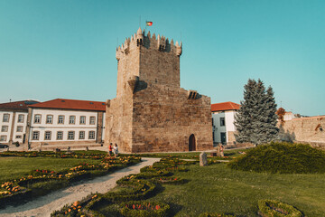 Fototapeta na wymiar Chaves, Vila Real, Portugal - 20.07.2023: Chaves medieval castle aka Castelo de Chaves in Santa Maria Maior in the North of Portugal that defended the frontier with Galiza, Spain in the 9th century.