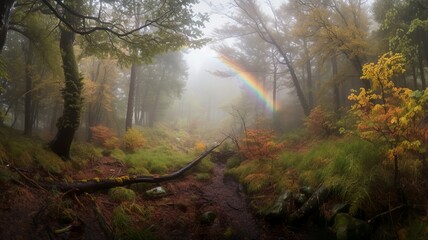 Fototapeta premium beautiful landscape, rainbow after storm