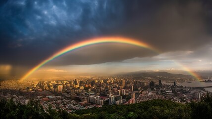 Fototapeta na wymiar beautiful landscape, rainbow after storm