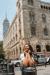 Naklejka premium beautiful black girl traveling alone