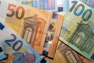 European money with 50 euros, 20 euros and 100 euro - obrazy, fototapety, plakaty