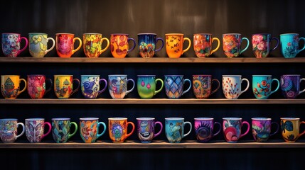 Fototapeta na wymiar a shelf filled with lots of different colored coffee mugs. generative ai