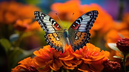  a butterfly sitting on top of a flower in a field.  generative ai