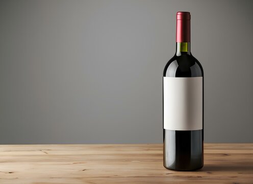 Wine Bottle Mockup with White Label on Wooden Table for Branding or Logo