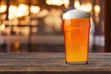 Two glasses with beer in bar, drink concept