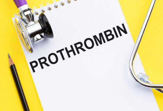 Prothrombin is a vitamin K-dependent glycoprotein synthesized in the liver. Word written on medical concept