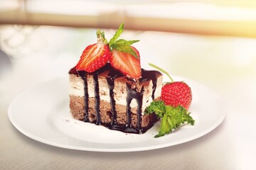 Strawberry tasty sweet cake. Summer dessert,