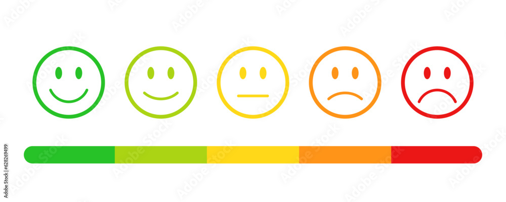 Sticker feedback or rating scale with smiley icon set