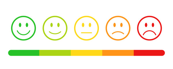Feedback or rating scale with smiley icon set