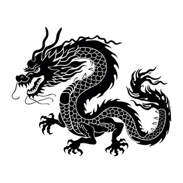 Black Traditional Chinese Dragon Vector isolated on white background.