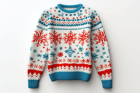 Warm Christmas Ugly Sweater On White Background. AI Generated