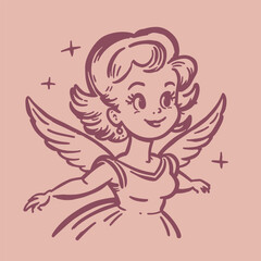 retro cartoon illustration of a cute fairy