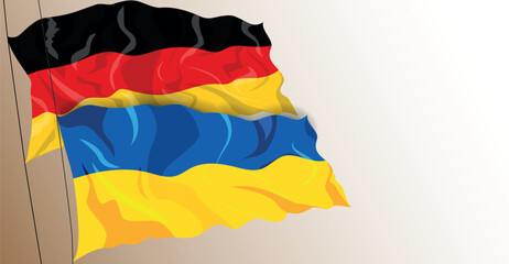 German and Ukrainian Waving flag, patriotic background of partnership, contact, cooperation and support country Germany  and Ukraine