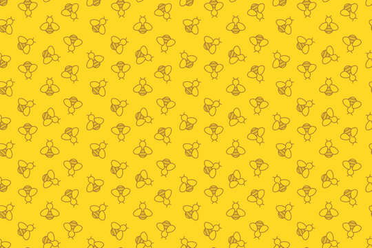 seamless yellow pattern with bees- vector illustration