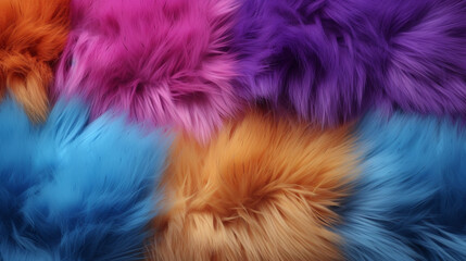 Soft colorful fluffy furry fuzzy decorative fur, simple background texture, backdrop, multi colored, Created using generative AI tools.