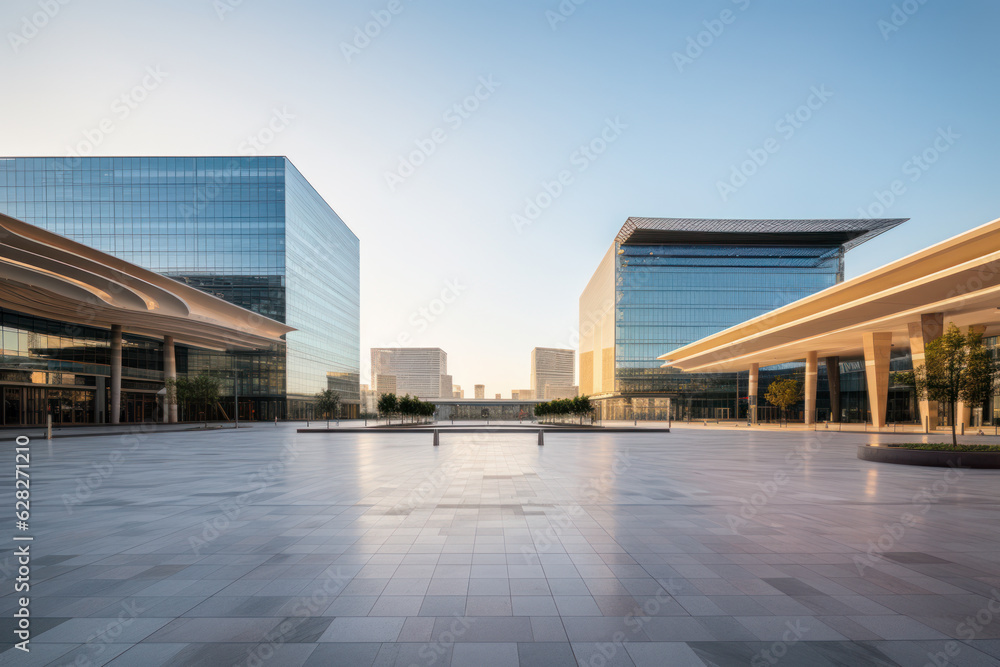 Wall mural empty floor with modern building at day