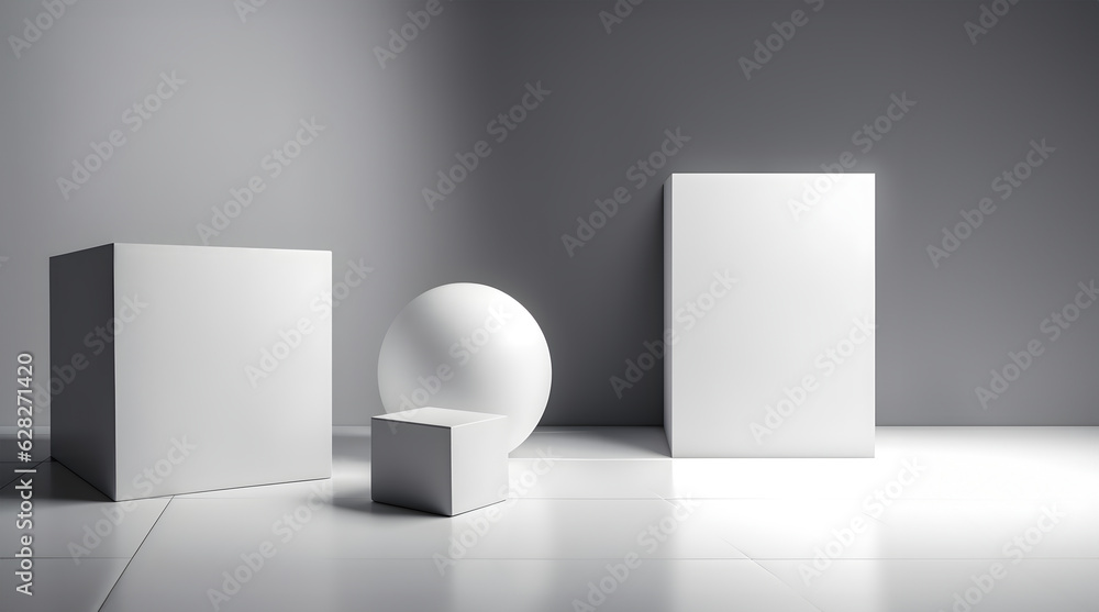 Fototapete abstract minimal concept. white grey colour background with cube podium abstract geometric and natur