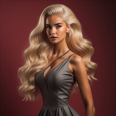 Naklejka premium Model in pink dresses like a blonde doll toy.