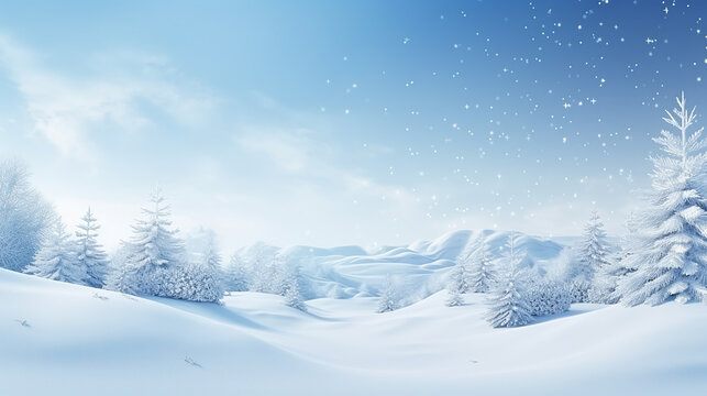 Winter background of snow and frost with free space for your decoration. Snowfall, snowflakes in different shapes and forms, snowdrifts.