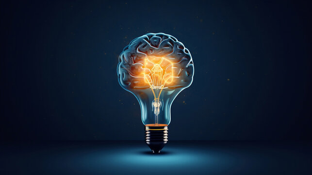 Human brain lightbulb new ideas concept Generative AI.