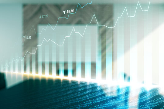 Multi exposure of abstract virtual financial graph hologram on a modern conference room background, forex and investment concept - Powered by Adobe