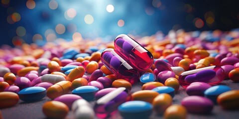 Close-up photo of tablets and medicinal pills.Medicine theme. Generative AI
 - obrazy, fototapety, plakaty