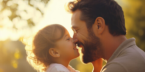 Father holding daughter smiling, Father's Day celebration image.