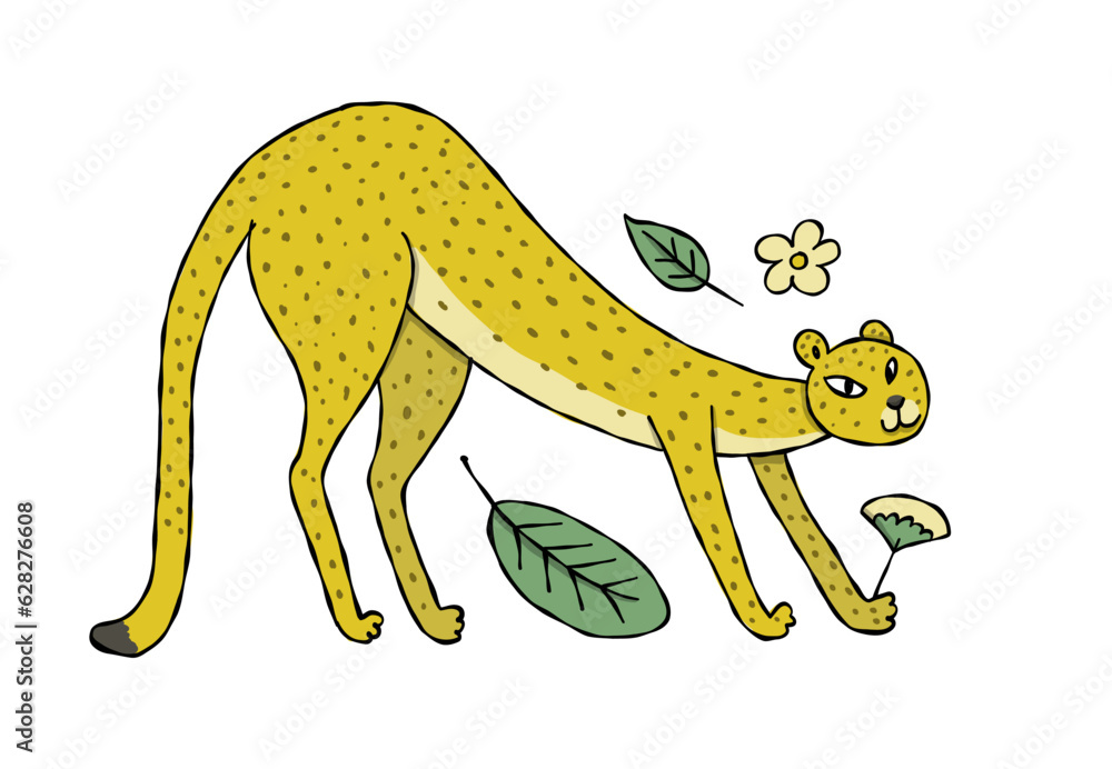 Poster Cute yellow leopard. Nice animal character for various prints and designs. Vector illustration in flat style