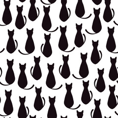 Black cats seamless pattern. Animal background. Vector illustration. It can be used for wallpapers, wrapping, cards, patterns for clothes and other.
