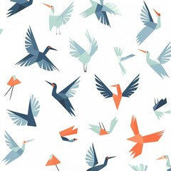 Obraz premium Seamless Pattern with Hand Drawn Origami birds