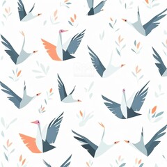 Seamless Pattern with Hand Drawn Origami birds