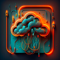 Data cloud in the shape of a smoky brain or cloud. Data cloud computing concept. Vector illustration