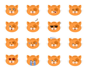 Fototapeta premium Cute Kitty Emoticon. Set of cat emoticon vector. Emoji vector. Smile icon set. Vector illustration EPS10