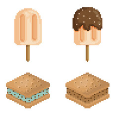 Ice cream pixel art icon popsicle and sandwich illustration retro old dessert food